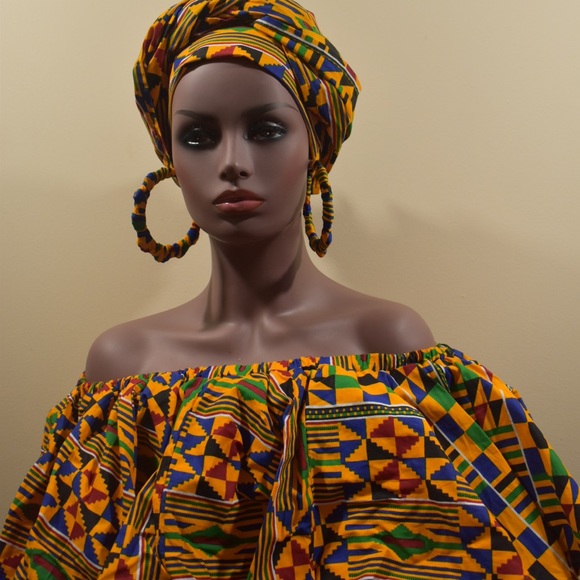ExploreAfrica.com Tops - Matching Kente Top (XXL only) XL Earrings & Wrap